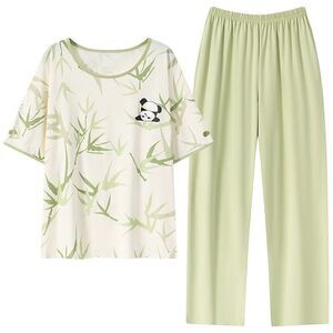 100% Cotton Women’s Pajama Set 2Pcs Short Sleeve Pullover Top Sleepwear Soft